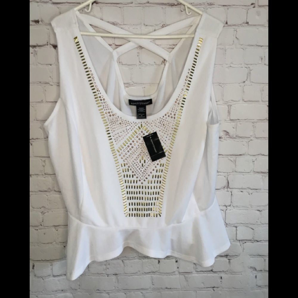 White Embellished Sleeveless Peplum Top Size 26.